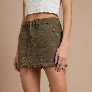 Free People Distressed Utility Mini Skirt Olive Green Frayed Hem Size 31